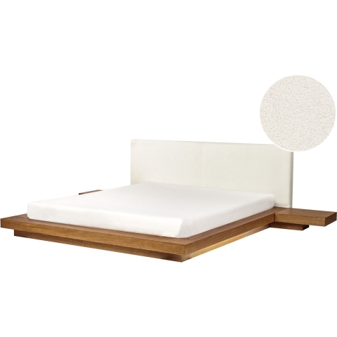 Beliani-ZEN-Tweepersoonsbed met LED-Lichthout-180 x 200 cm-Bouclé