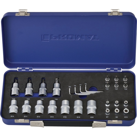 Promat Dopsleutelset | 27-delig | 1/4 + 1/2 inch | T10-T55/E4-E20 - 4000821186 - 4000821186