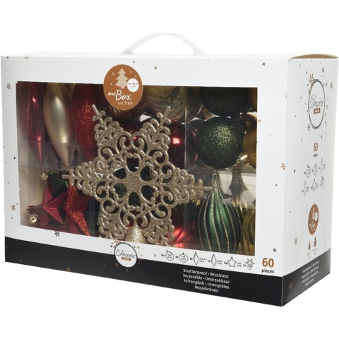 Decoris Onbreekbaar Kerstballenset 59 Assorti Ballen Met 1 Piek Pine