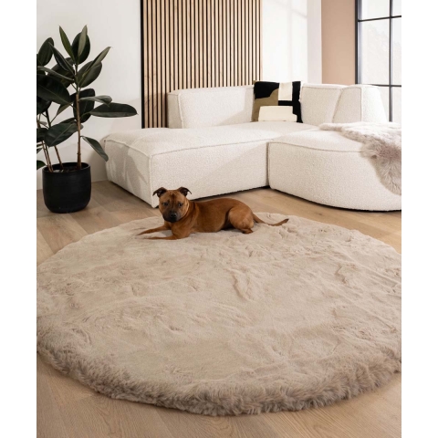 Tapeso Fluffy vloerkleed rond - Comfy Deluxe taupe - 120 cm rond
