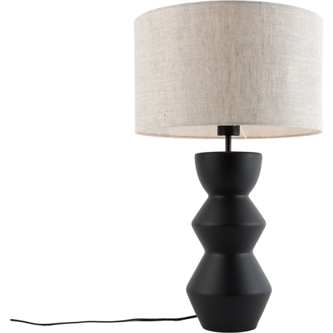 QAZQA Design tafellamp zwart 16 cm stoffen kap lichtgrijs 35 cm -