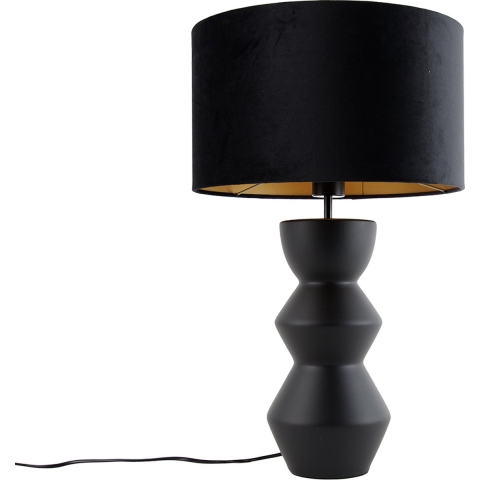 QAZQA Design tafellamp zwart 16 cm velours kap zwart met goud 35 cm -