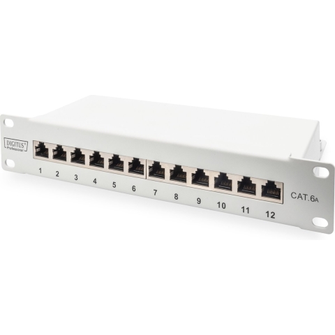 Digitus DN-91612S-EA-G 12 poorten Netwerkpatchpaneel 254 mm (10) CAT 6A 1 HE Grijs Ingericht