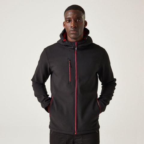 Ragetta RG705 Navigate 2-Layer Hooded Softshell Jacket - Black/Classic Red - L