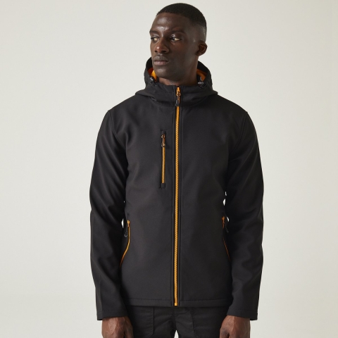 Ragetta RG705 Navigate 2-Layer Hooded Softshell Jacket - Black/Orange Pop - L