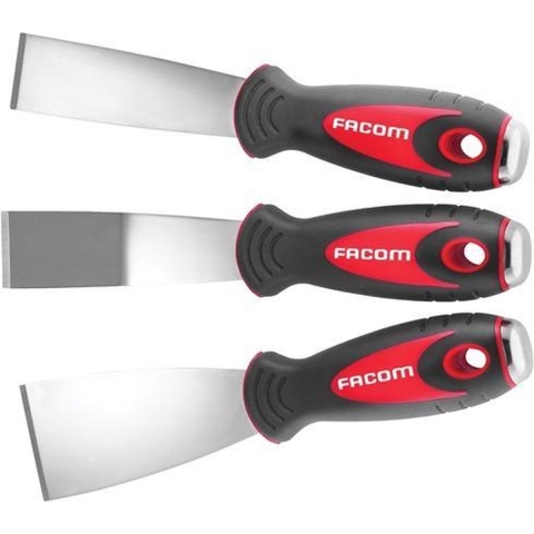 Facom Set van 3 Roestvrijstalen Schrapers | 2 Rechte Schrapers | L 50, 32 mm | 1 Hoekschraper | L 50 mm - 235.J1