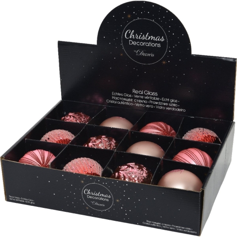 Decoris Kerstballen Glas Ø8cm Doos A 12 Stuks Roze
