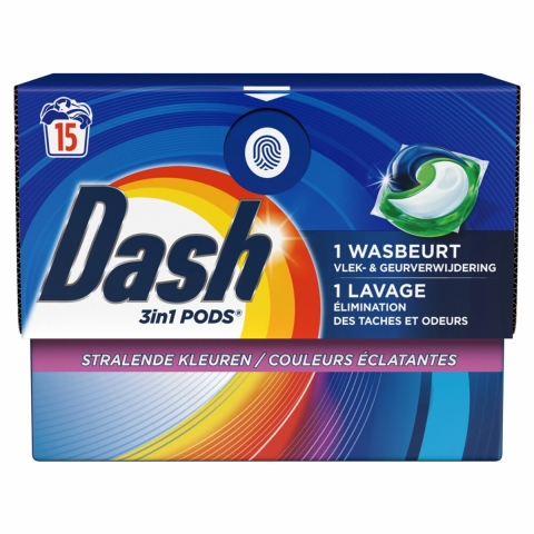 4x Dash Wasmiddelcapsules 3in1 Pods Stralende Kleuren 15 stuks