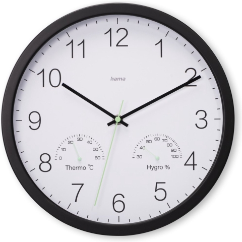 Hama Wandklok Santorini Tikt Niet + Thermo-Hygrometer 30 cm Zwart/Wit