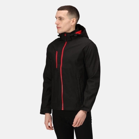 Ragetta RG701 Venturer 3-Layer Printable Hooded Softshell Jacket - Black/Classic Red - 3XL