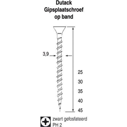 Dutack Gipsplaatschroef 3,9 fijn 40mm PH2 ds duizend stuks - 5410004