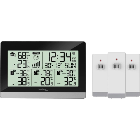 Technoline weerstation - WS 7065 - 144x96x38mm - zwart/zilver - met 3 buitensensors 30m - TL-WS7065