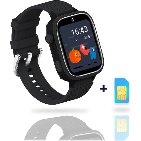 AngelTech Kinder SmartWatch Ultra– Gps Horloge kind – 4G - Smartwatch Kinderen - Slim Size - Inclusief simkaart - GPS tracker kind - 1GB RAM – 8GB ROM - smartwatch kids – School mode – Zwart