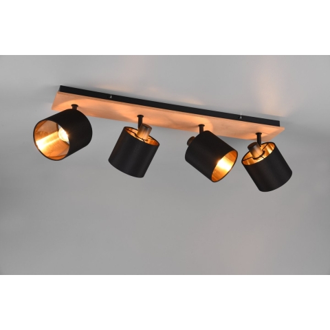 REALITY TOMMY Spot - Houtkleur - excl. 4 x E14 - Rechthoek - Zwart-goud