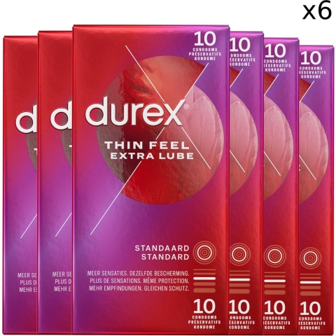Durex Condooms Thin Feel - Extra Lube - 6x 10 stuks