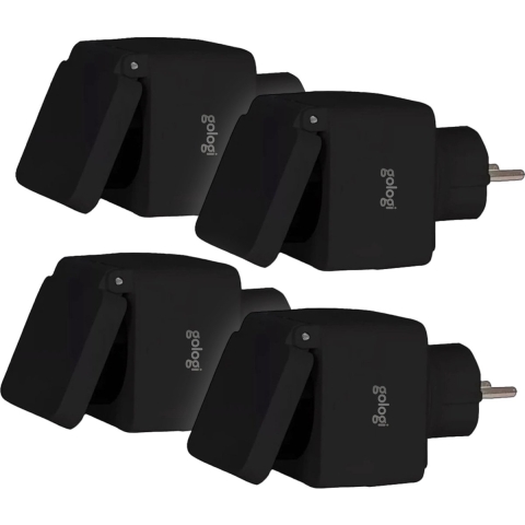 Gologi Slimme stekker buiten 4 stuks– Smart plug – IP44 – Tijdschakelaar&Energiemeter– WIFI – Google Home&Amazon Alexa– Zwart