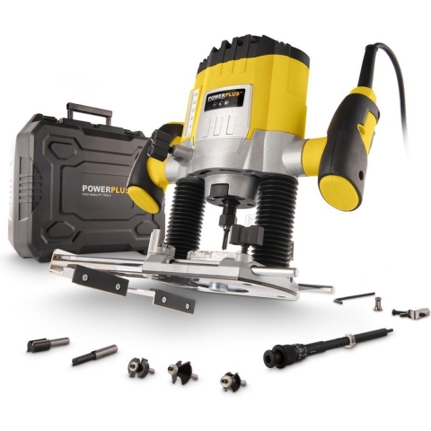 Powerplus POWX0910 Bovenfrees - 1200W - Max. diepte: 35mm - Variabele snelheid - Incl. opbergkoffer parallelgeleider, stofzuigaansluiting, 6-delige freesset en 7 accessoires