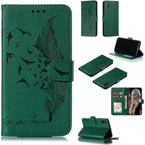 Veerpatroon Litchi Texture Horizontale Flip Leren Case met Portemonnee&Houder&Kaartsleuven voor iPhone XS Max (Groen)
