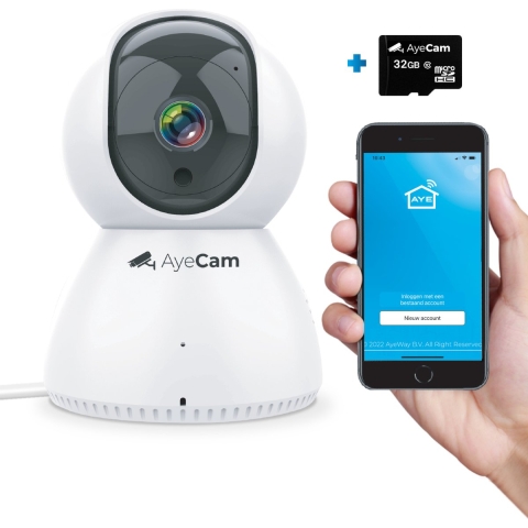 AyeCam Beveiligingscamera– Met App - WiFi - Bewegingssensor - Incl. 32GB SD - Camera Beveiliging -