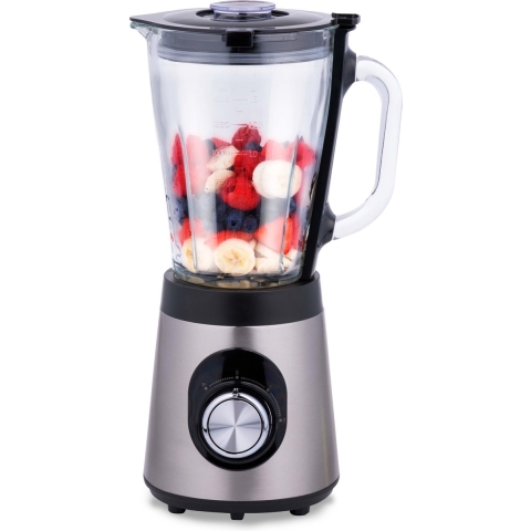 alpina Blender 1,5L - BL9703A-GS - Smoothie Maker 500W - Anti-Slip Bodem - 2 Snelheden en Pulserende Functie - RVS Voet en Glazen Kan - Zilver