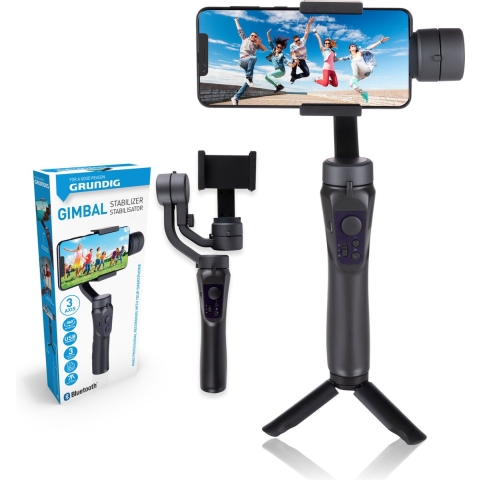 Grundig Gimbal Stabilisator - voor Smartphone - 3-Assig - 360° draaiend - Batterijduur 4 uur - Bluetooth