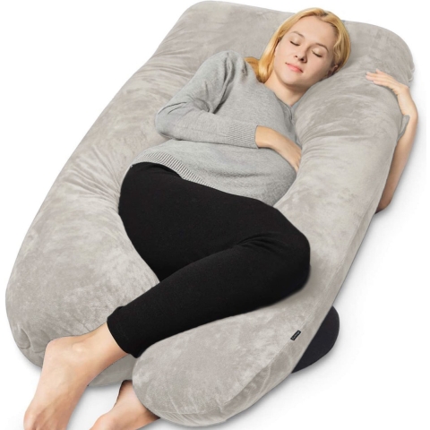 Earkings Zwangerschapskussen Zijslaapkussen 140x80cm U-vorm met Afneembare hoes - Body Pillow lichtgrijs