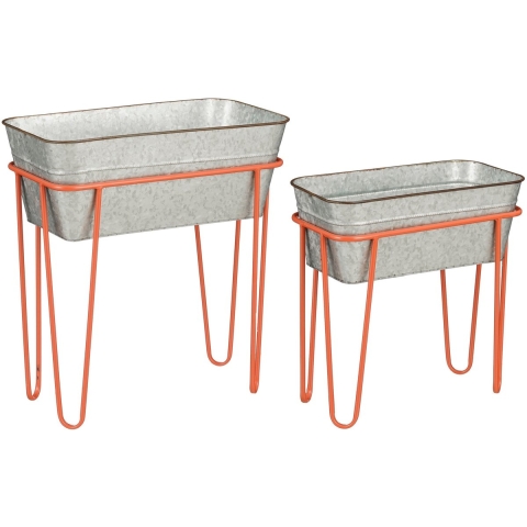 Mica Decorations Stanly Bloempot op Standaard - Set van 2 - L42 x B21 x H46 - Metaal - Perzik
