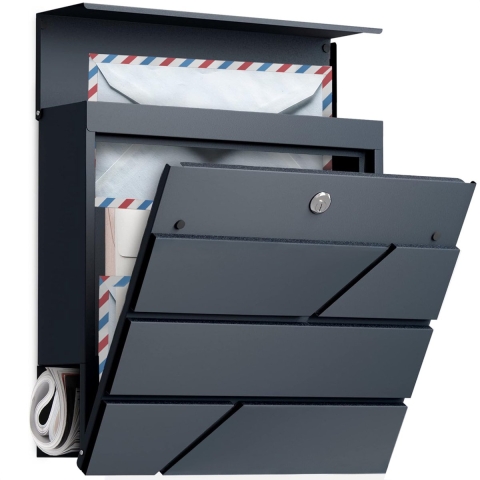 Avalo Brievenbus RVS Antraciet met Krantenvak en Slot - Incl. Montagemateriaal&2 Sleutels