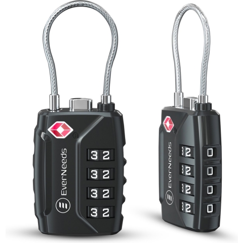 EverNeeds Kofferslot - TSA Slot - 4 Cijferig Hangslot - Cijferslot - Zwart - 2 Stuks