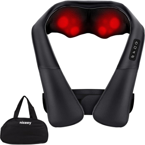 Niceey Shiatsu Massagekussen - Massage apparaat - Nekmassage apparaat - Verwarmd Nek en Rug massageapparaat - Infrarood - Met Draagtas - Zwart