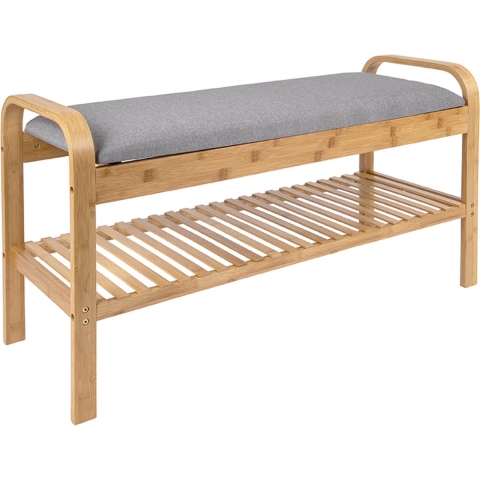 Leitmotiv Bank Arch - Bamboe met Grijze stof - 90x33x50cm - Scandinavisch