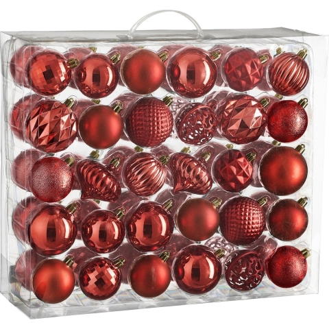 House of Seasons Kerstballen Set - 60 Stuks -Ø7 cm - Onbreekbaar - Rood