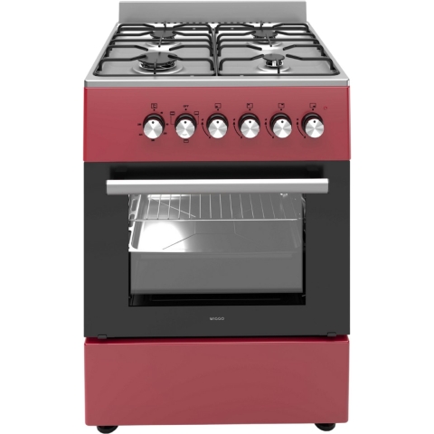 Wiggo WO-E609R(RX) - Serie 9 - 60 cm - Gasfornuis - Rood Rvs