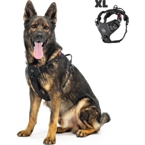 Mister Mill Tuigje Hond - 3 Klik Buckles Maat XL Zwart - Anti Trek Tuig Hond - Harnas Hond - Hondenharnas - Gerecycled Materiaal