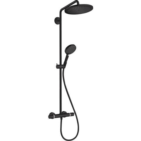 hansgrohe Croma Select S Showerpipe 280 1jet EcoSmart 8 l/min met douchethermostaat en handdouche Raindance Select S 120 3jet mat zwart