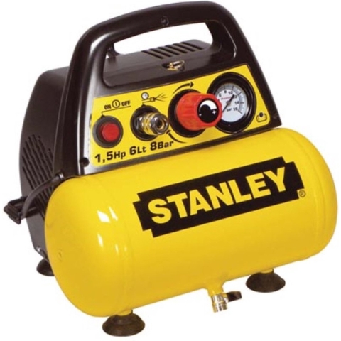 Stanley Compressor DN200/8/6 - Luchtcompressor 8 Bar - 6L - 180L/Min - Met Handvat en Anti-Slip Voeten - Olievrij - Geel