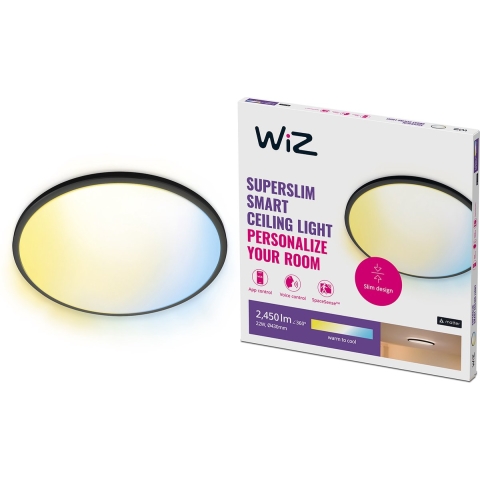 WiZ Plafondlamp SuperSlim Zwart - Slimme LED-Verlichting - Warm- tot Koelwit Licht - Geïntegreerd LED - 22W - Wi-Fi