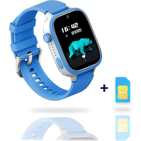 AngelTech Kinder SmartWatch Ultra– Gps Horloge kind – 4G - Smartwatch Kinderen - Slim Size - Inclusief simkaart - GPS tracker kind - 1GB RAM – 8GB ROM - smartwatch kids – School mode – Blauw