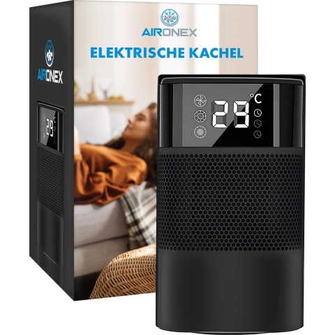 Aironex Keramische Elektrische Kachel - Zwarte Kachelventilator - Kachel Electrisch 1000 Watt - Verwarming Electrisch - Heater - Ventilatorkachel