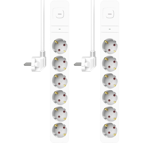2-Pack ELRO ES706 Stekkerdoos 6-voudig met overspanningsbeveiliging - 1,5m snoer en schakelaar– Kinderbeveiliging – randaarde stekker – max. 3680W – TÜV getest