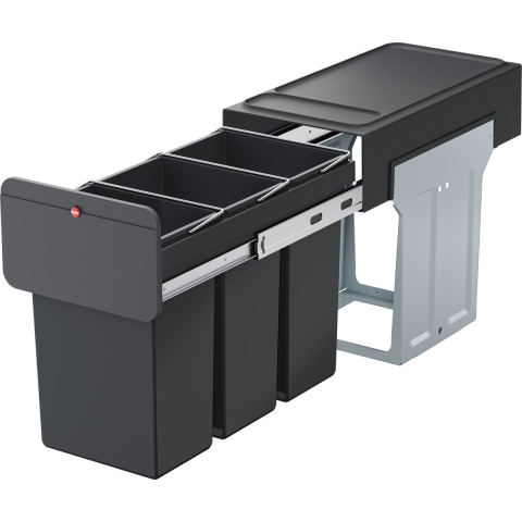 Hailo 0310-300 EcoLine Design Trio L Inbouwafvalemmer 3x10L Met 3 Compartimenten Zwart