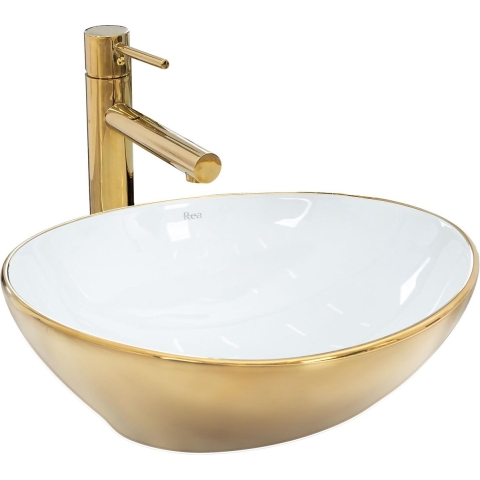 Rea Sofia Gold/White Opzetwastafel Wit En Goud 41x34,5 cm