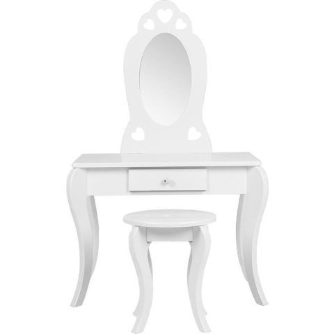 Kaptafel hartjes kinderen - make up visagie tafel - met krukje - wit