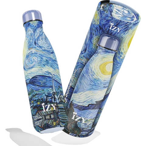 IZY Drinkfles - Van Gogh - Starry Night - Inclusief donatie - Waterfles - Thermosbeker - RVS - 12 uur lang warm - Kerstcadeau - 500 ml