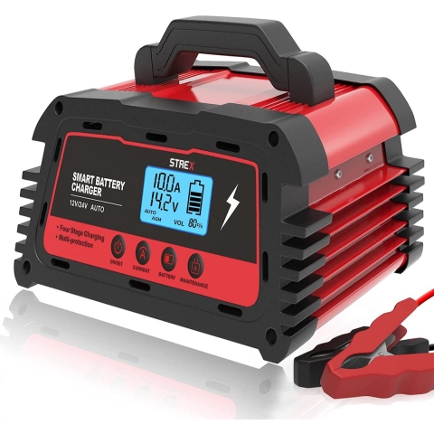 Strex Industriele Acculader - 12/24V 5/10/25A - Reparatiemodus - Druppellader - Accu Lader voor Auto / Motor / Scooter / Boot / Camper