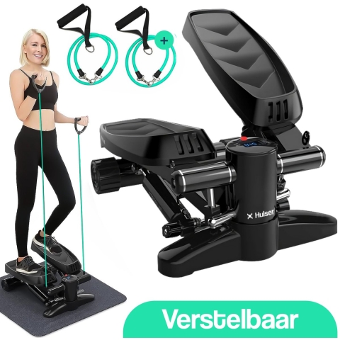 Hulser Stepper met display - Verstelbare weerstand - Met weerstandsbanden - Home gym fitnessapparaat - Thuis sporten - Twist fitness - Swing - Mini cardio home trainer