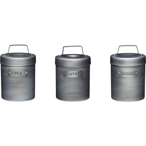 KitchenCraft Industrial Kitchen Koffie Thee Suiker Bussen - Voorraad potten Set van 3 Stuks 9 x 9 x 17 Centimeter