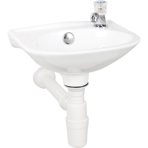 Differnz Gaia Wastafelset - Wasbak Keramiek - Wit - Gebogen Kraan - Chroom - Standaard Greep - 32 x 28 x 15 cm