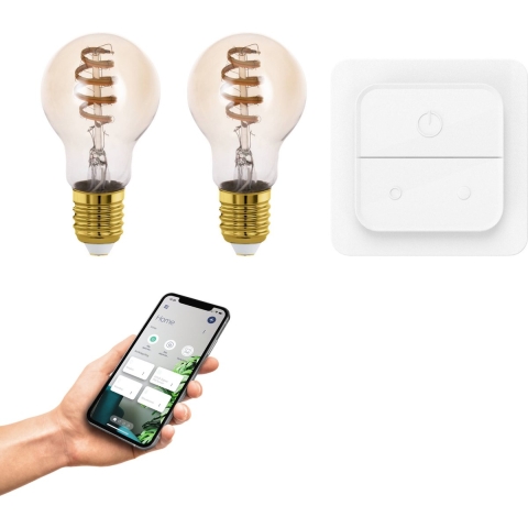 EGLO connect.z Smart Starterspakket - 2x E27 LED Lampen - Wall Switch - Instelbaar wit licht - Dimbaar - Zigbee