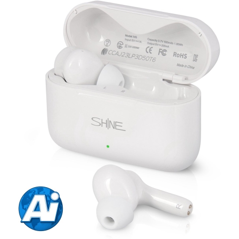 Shine Vertaalcomputer - Vertaal apparaat met spraak - Draadloze Oordopjes met Vertaalfunctie - Environmental Noice Cancelling - AI Vertaler - Translator - Vertaler voor 127 Talen en 97% Accuraat - 24 Uur Batterij - Wit